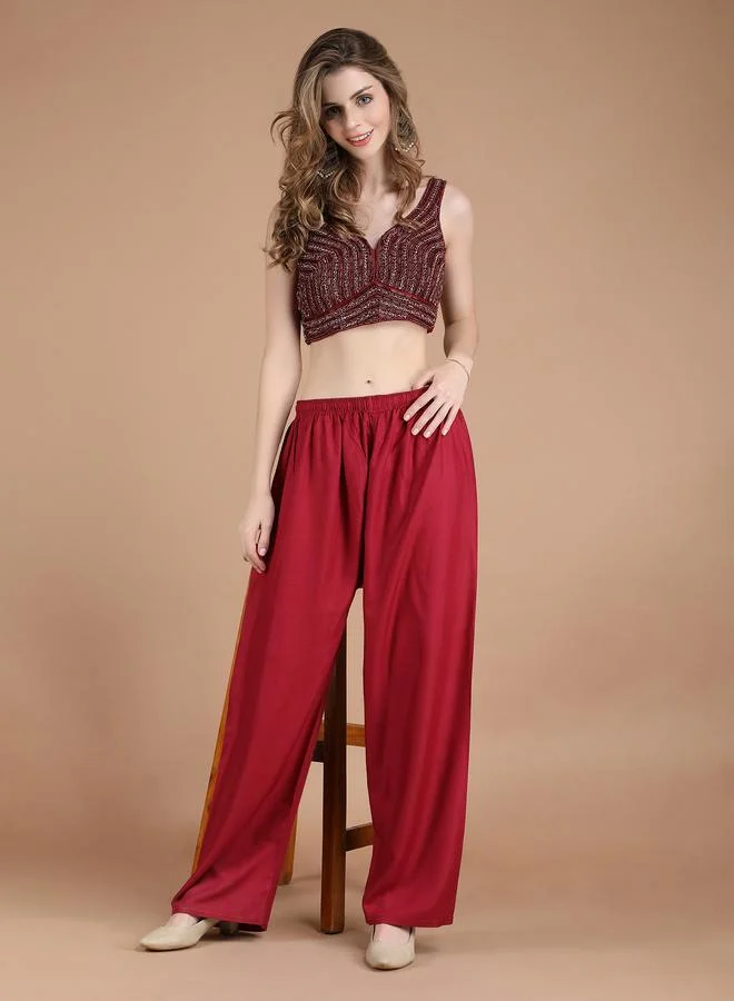 Take Two Maroon Maroon Wide Leg Ethnic Palazzos By Michael Kovlin for Women | Best Price UAE